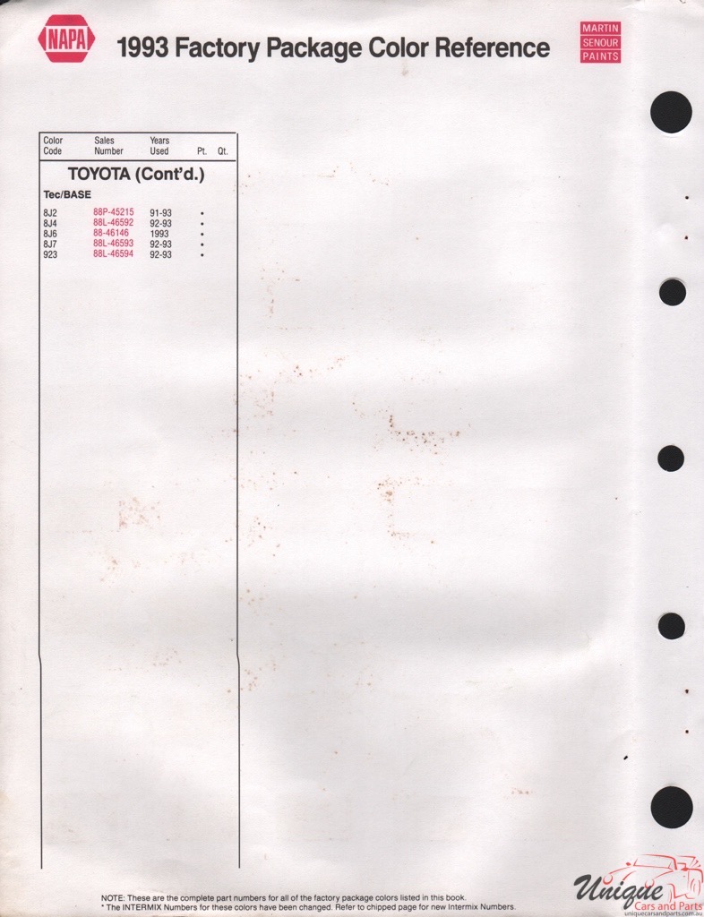 1993 Toyota Paint Charts Martin-Senour 5